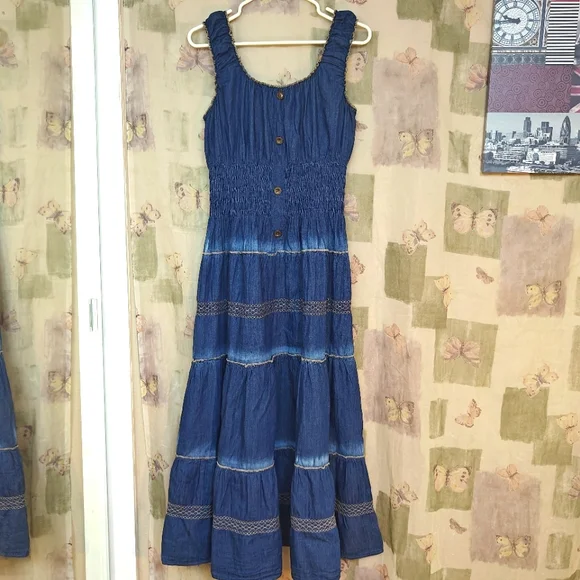 Lapis | Dresses | Lapis Denim Ruffle Long Dress | Poshmark